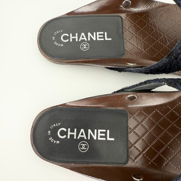CHANEL Interlocking CC Logo Quilted Thong Sandals EU 39 US 8.5-9 Navy Blue Flats - Picture 10 of 15